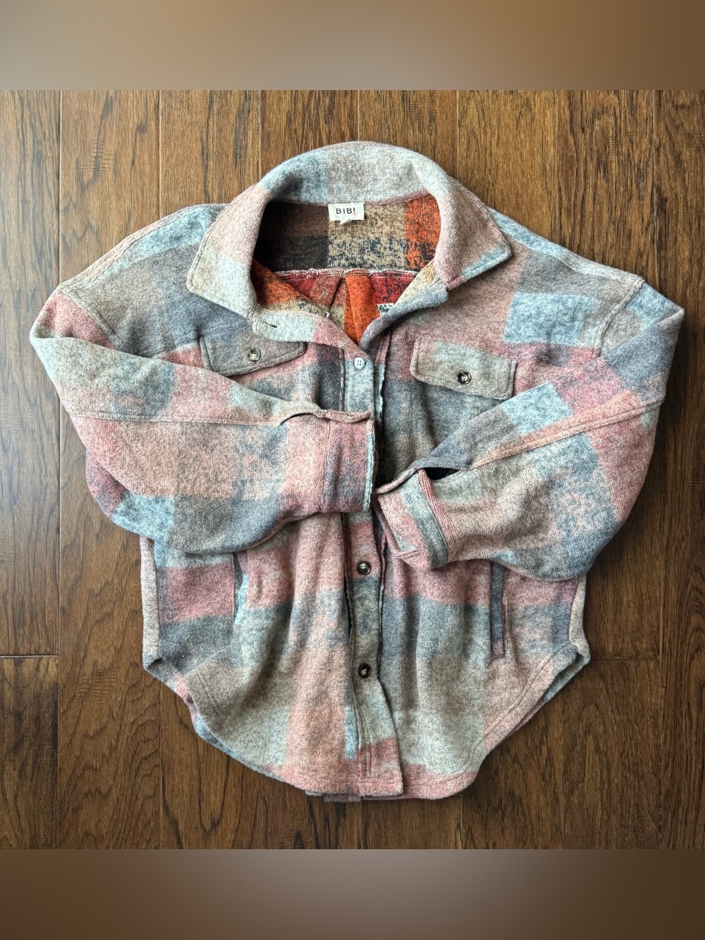 BiBi multicolored brushed plaid pocketed shacket Size M